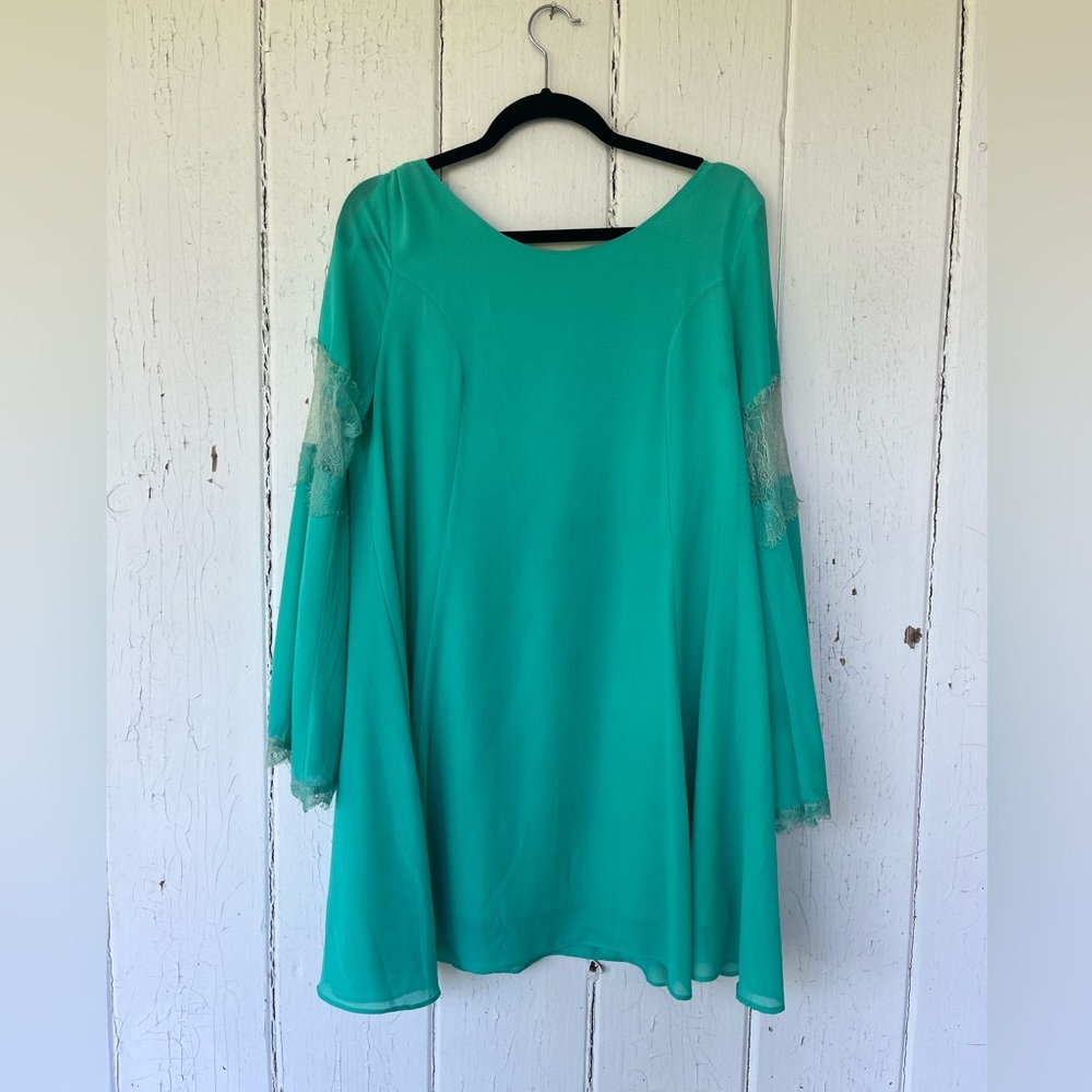 teal bell sleeve tunic dress
